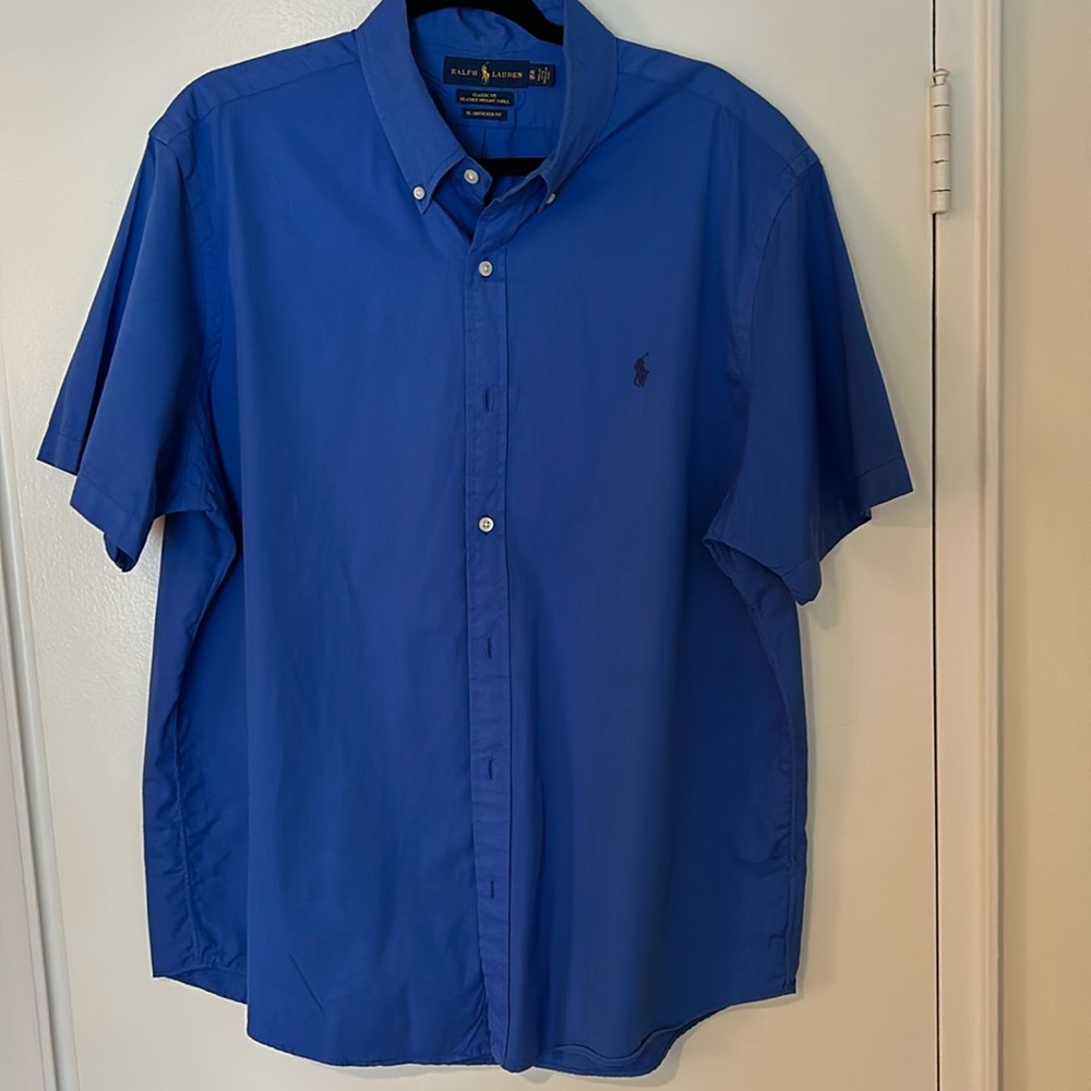 Polo Ralph Lauren XL Short Sleeve Button Down FeatherWeight Twill Untucked Fit